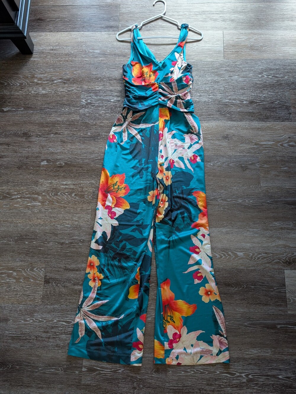 NWT Guess Teal Tropical Floral Jumpsuit